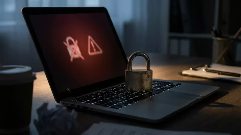 Cadeado digital sobre uma plataforma de apostas sem licença, representando os riscos do mercado ilegal